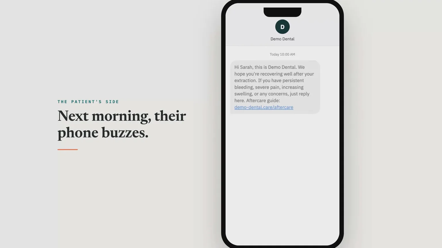 Phone showing the after-visit care text a patient receives the morning after a procedure